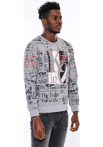 Wessi Gri Taşlı Baskılı Desenli Sweatshirt Gri