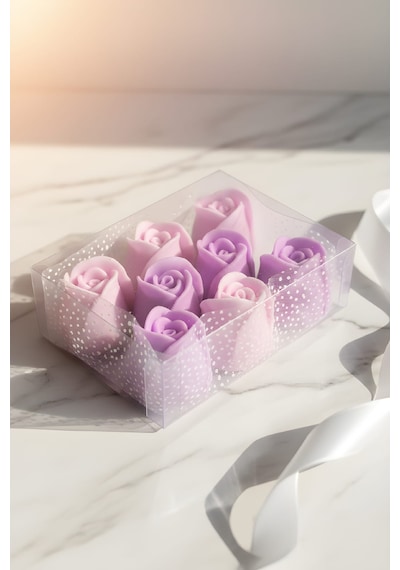 Kokulu Süs Sabun - Gül 8 Adet Kutu 13cm 10cm - Gül 5cm Beyaz sabun