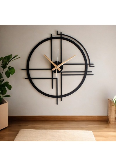 50 Cm Siyah Çelik Duvar Saati Sessiz Quartz Mekanizma, Paslanma Siyah Çerçeve