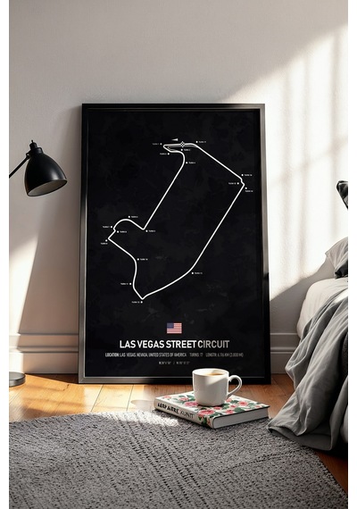 Las Vegas F1 Pisti Ahşap Çerçeveli Tablo Las Vegas Gp Poster Siyah