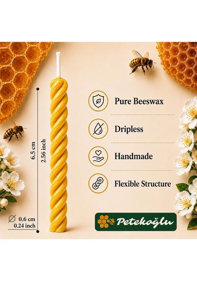 Petekoğlu%100 Doğal Sarı Balmumu Küçük Doğum Günü Ve Pasta Mumu 12'li 6.5 Cm El Yapımı Diğer