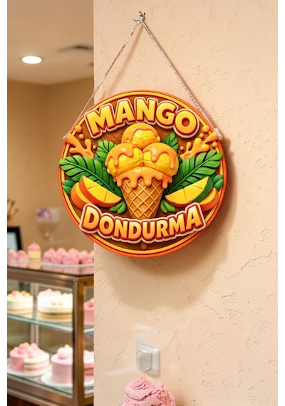 Mango Dondurma Görselli İpli Ahşap Kapı Ve Duvar Süsü, Cafe, Dondurmacı Tabelası, Tatlıcı Dekoru