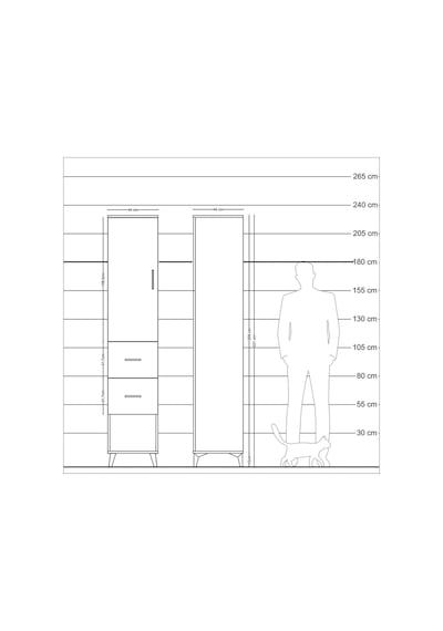 Hyperion Dolap 2 Raflı 2 Çekmeceli Tek Askılı 44x44x221 Çam-a... Çam