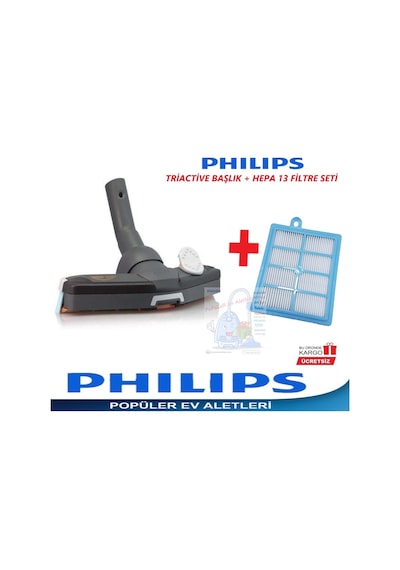Philips Uyumlu Fc9108 Triactive Marathon Emici Başlık + Hepa13 Filtre