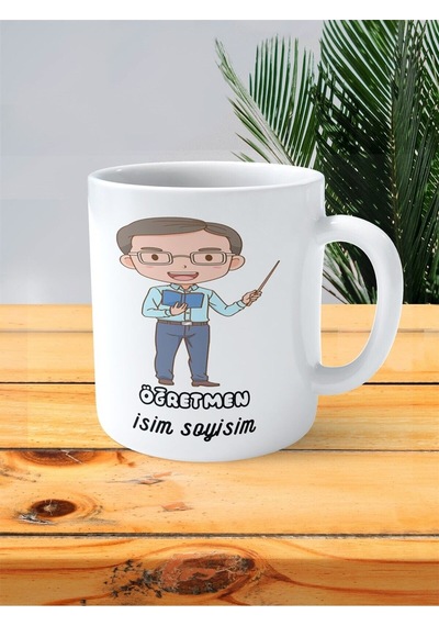 Öğretmen Baskılı Kupa Bardak İsimli Kişiye Özel Gözlüklü Hoca Çok Renkli