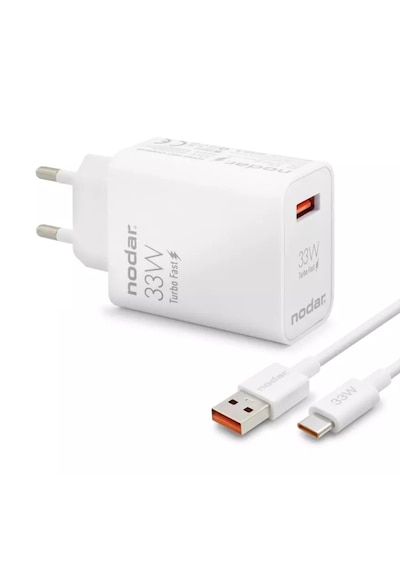 Nodar Nd1006 Usb - Type-c Hızlı Şarj Seti 33w Turbo Fast Beyaz 1 Adet Micro Usb Set Başlık Ve Kablo
