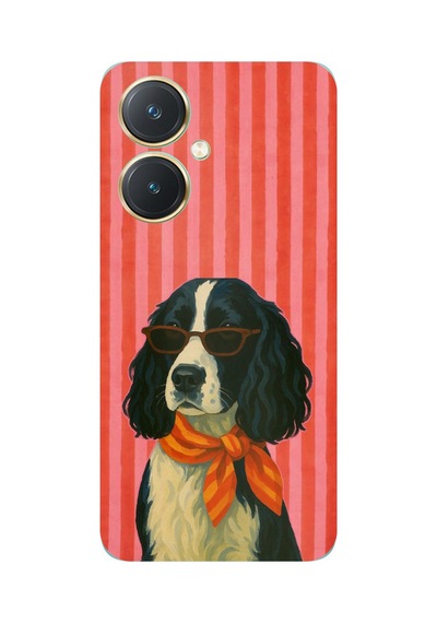 Vivo Y27 Uyumlu Gözlüklü Ve Fularlı Havalı Köpek Baskılı Silikon Kılıf