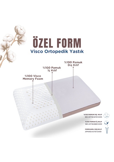 Pamuk Kılıflı Small Visco Ortopedik Yastık, Kahverengi, 60x40x10 Pamuk Kılıflı Small Visco Ortopedik Yastık, Kahverengi, 60x40x10
