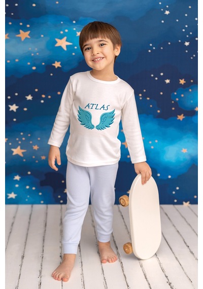 Pia Baby İsme Özel Erkek Çocuk Pijama Takımı %100 Pamuk Penye İsim Baskılı Kişiye Özel Çocuk Pijaması 20173m14pi Krem