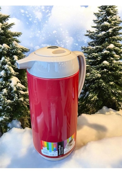 Basma Kapaklı 1,6 Lt. Içi Cam Çay Termosu, Kırmızı Diğer