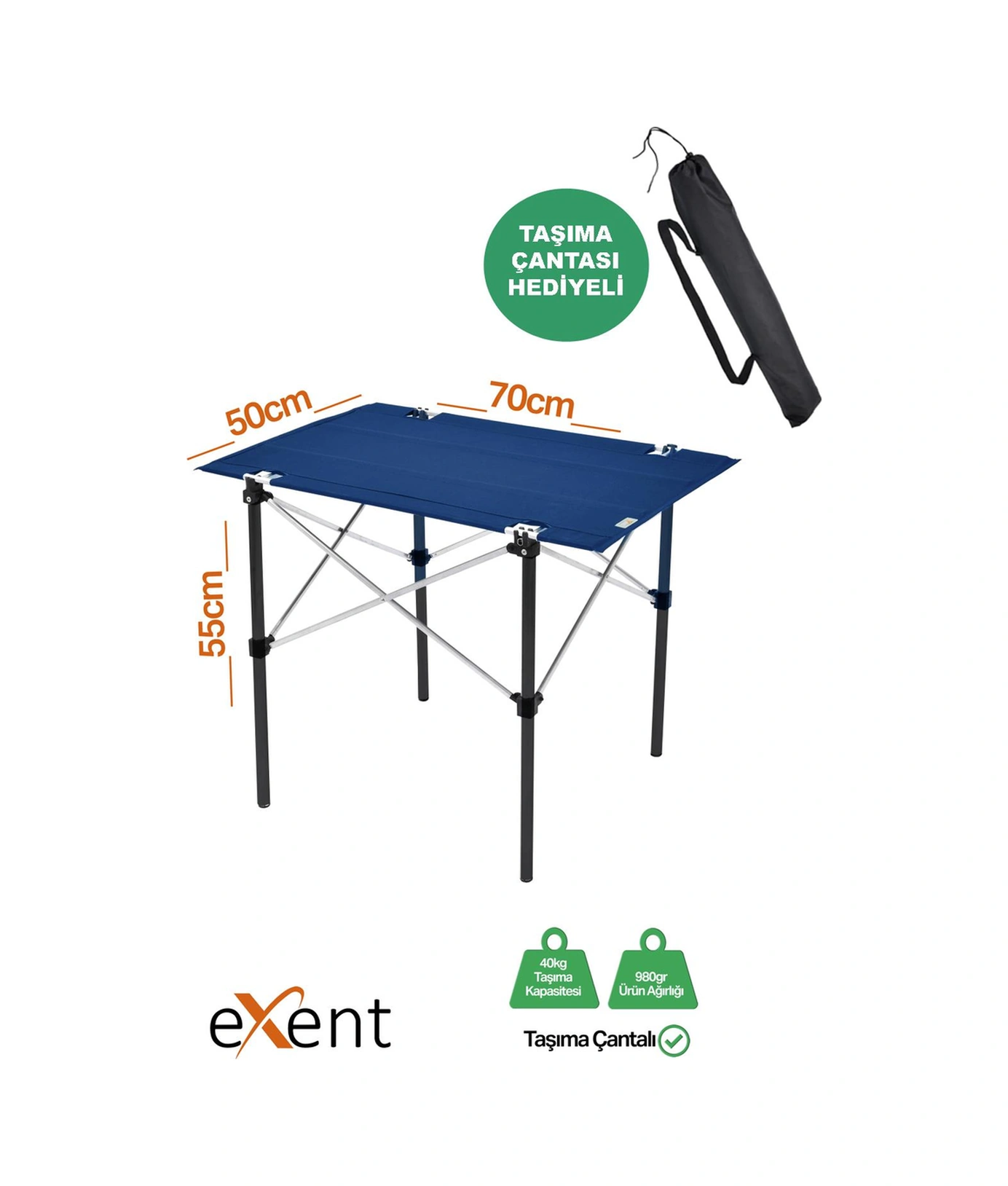 2 Adet 120 Kg Kapasiteli Katlanır Kamp Sandalyesi Ve 50x70 Kamp Masası Seti-2-as-5070-l Çok Renkli