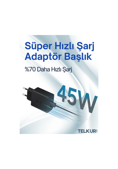 Ferro S45 Siyah 45w Usb-c Çıkışlı Süper Hızlı Şarj Adaptör Başlık - Typec & Typec 1m Kablo Seti