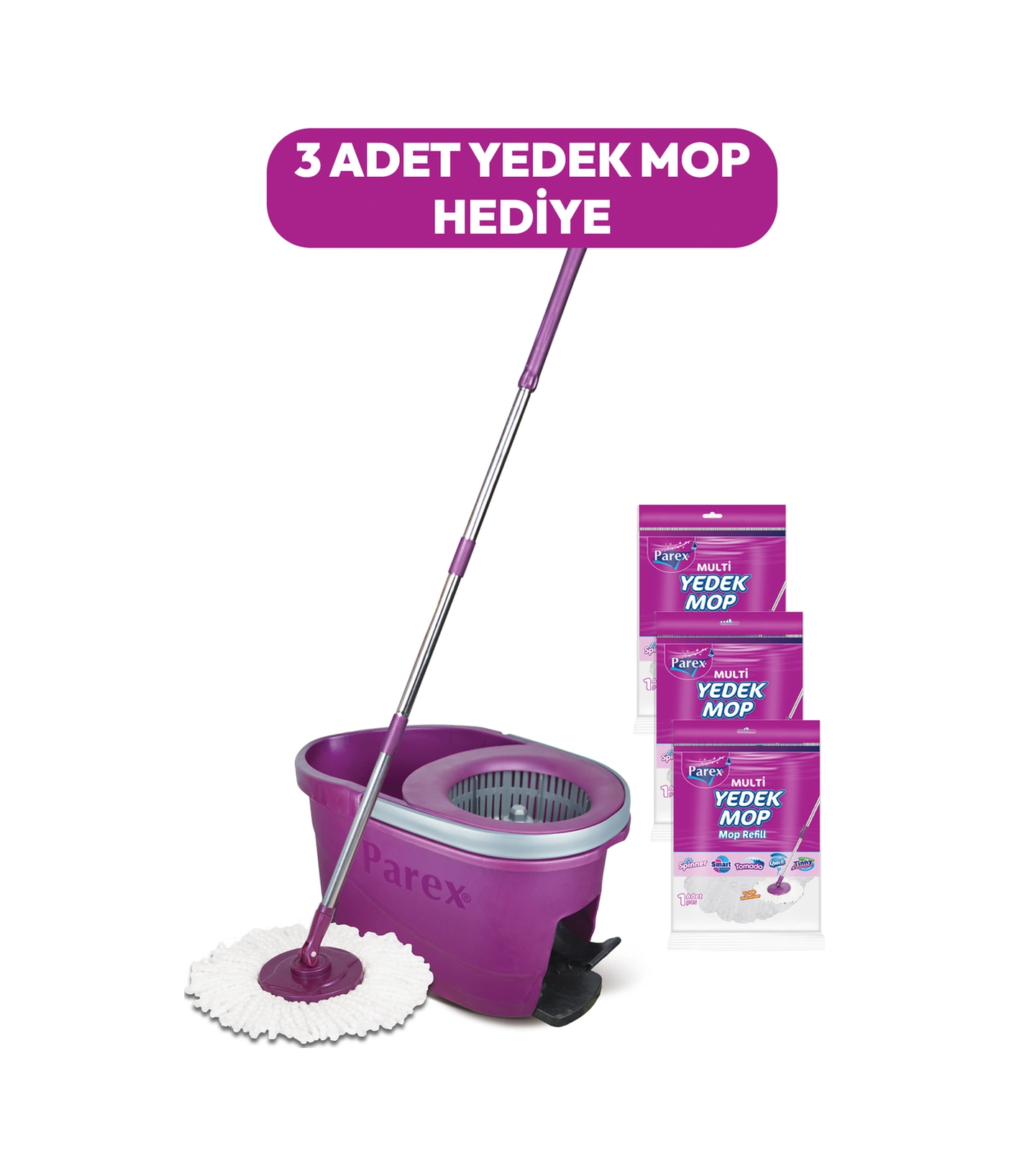 Thunderbolt Pedallı Otomatik Temizlik Seti Ve 3'lü Yedek Mop