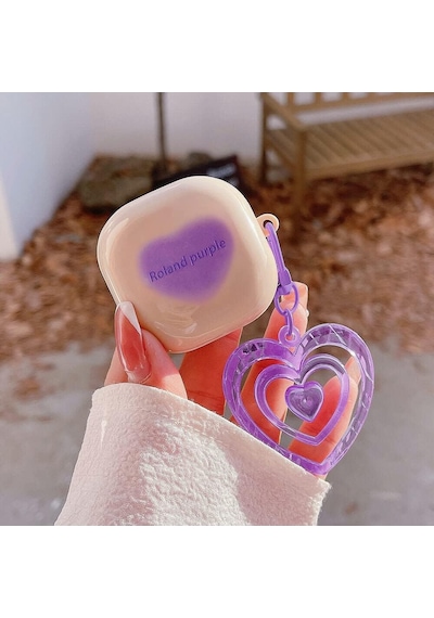 Samsung Galaxy Buds Pro İçin Kılıf Süslü Renkli Kalp Desenli Mor Buds Pro İle Uyumlu Kılıf - Mor