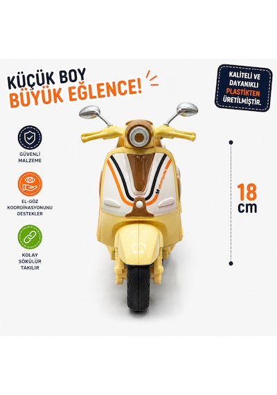 18 Cm Vespa Görünümlü Oyuncak Scooter Kahverengi - Krem