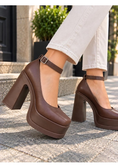 Asmi Shoes Kadın Della Kahverengi Bilekten Bağlamalı 12 Cm Platform Topuklu Ayakkabı