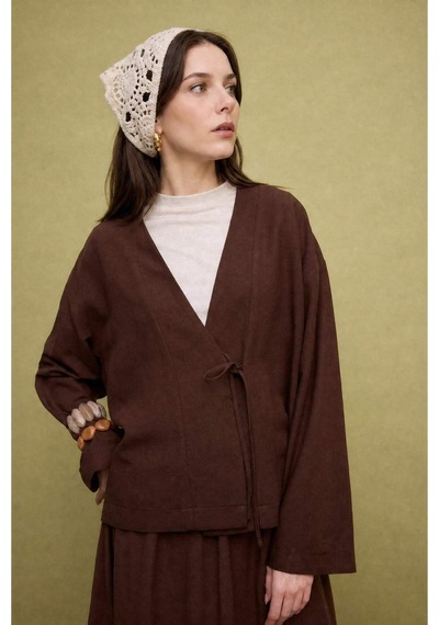 Defacto Regular Fıt Keten Karışımlı Kahverengi Kimono I1780ax26hsbn330 Kahve-bn330
