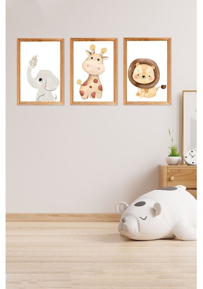 Notpa 3' Lü Tablo Set Çocuk Odası Fil,zürafa,aslan 30 X 40 8692016028110