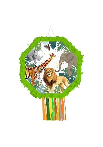 Pinyata Safari-vahşi Hayvanlar-jungle Temalı Yeşil 42 Cm Sopalı Püsküllü Gerçek Patlayan Doğum Günü Pinyata Diğer