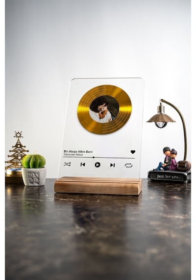 Spotify Plak Fotoğraflı Sevgiliye Masa Dekoratif Ahşap Obje