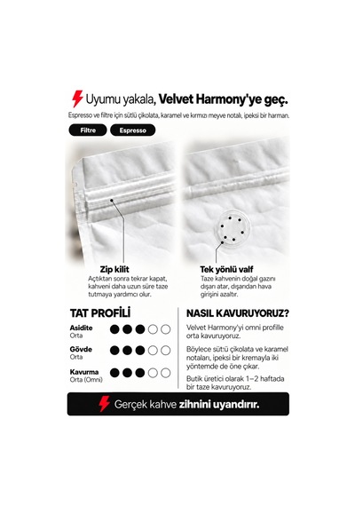 Velvet Harmony Filtre Ve Espresso Harmanı 200 Gr Natural Ve Yıkanmış Medium Kavrum - Filtre Makinesi İçin Öğütülmüş