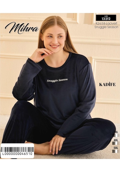 Mihra Kadın Kışlık Bisiklet Yaka Kadife Battal Pijama Takımı 13212l - 1 Adet Lacivert