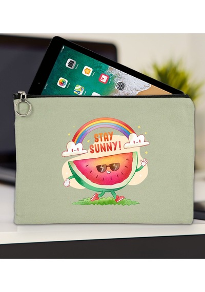 Bk Gift Yaz Temalı-7 Mint Yeşili Tablet Çantası 30x21cm, Apple iPad Uyumlu Çantası, Baskılı Tablet Kılıfı Kılıf