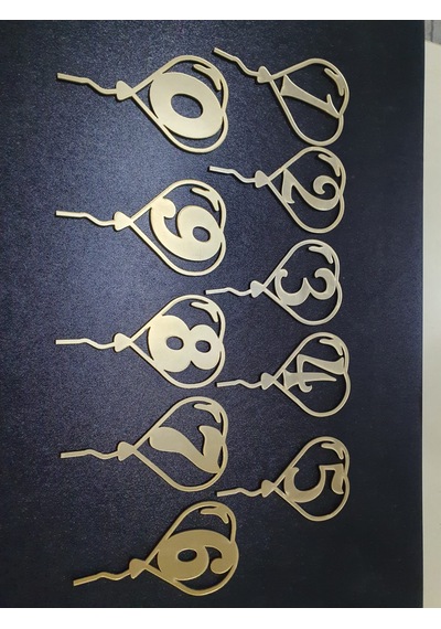 Sayılar Aynalı Gold Pleksi Pasta Süsü Lazer Kesim Her Biri 12x7 Cm