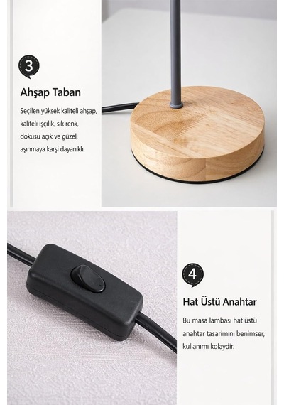 Usb Led Masa Lambası Siyah Ahşap Tabanlı Modern Dekoratif, Şık Esnek Boyunlu Ofis Ve Çalışma Lambası Diğer