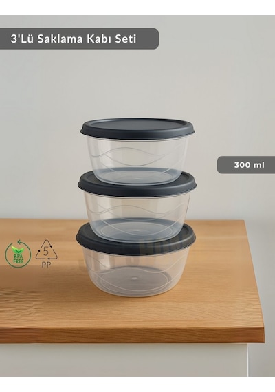 Jet's Home Yuvarlak 3'lü Saklama Kabı Bpa Free Derin Dondurucu İçin Uygun Beslenme Kabı 300 Ml Şeffaf