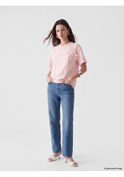 Lcw Modest Pembe Bisiklet Yaka Çiçek Aplikeli Bluz
