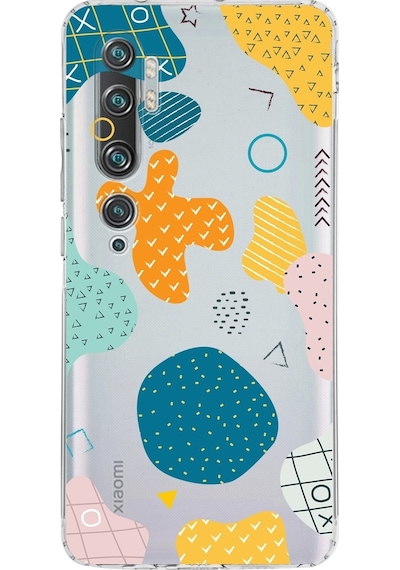 Xiaomi Poco X3 Kamera Korumalı Kapak Geometrik Şekiller Tasarımlı Şeffaf Kılıf Şeffaf