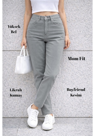 Cedy Denim Kadın Yüksek Bel Soho Boyfriend Jean C599 Taş Rengi