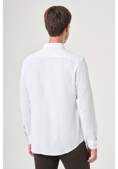 İmza Beyaz Biritli Yaka Uzun Kol Cepsiz Slim Fit Pamuklu Gömlek 1004260207
