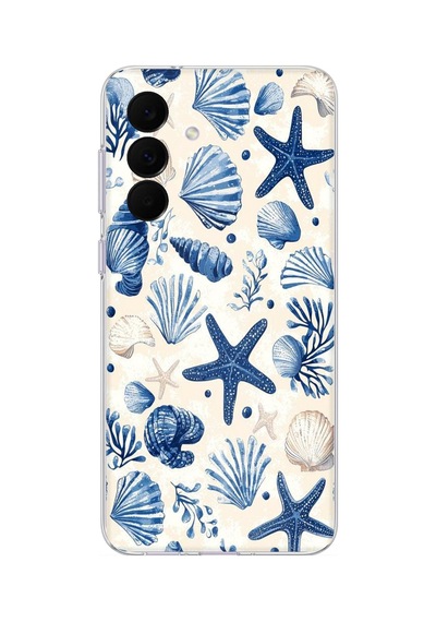 Samsung Galaxy A37 Uyumlu Mavi Deniz Kabuğu Ve Yıldız Desenli Baskılı Silikon Kılıf