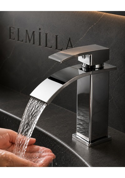 Lüx Premium Krom Şelale Lavabo Bataryası Çift Su Girişli Modern Tasarım Batarya