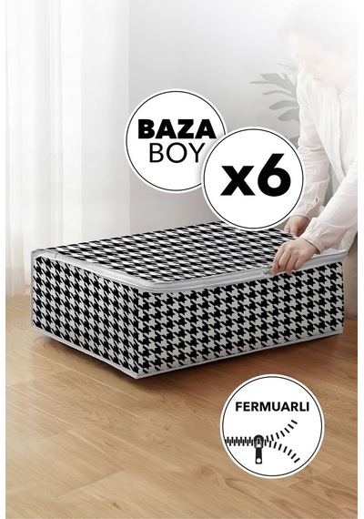 6 Adet Kaz Ayağı Desenli Hurc Büyük Boy Siyah