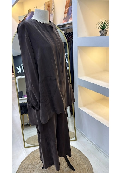 Misswhence Ceket Pantolon Üçlu Takım 39208 Kahve Kahverengi
