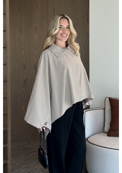 Laluvia Bej Pelerin Model Trençkot - 7603 Bej