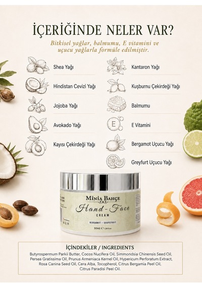 Minia Bahçe Bergamot & Greyfurt El ve Yüz Kremi 50 ML