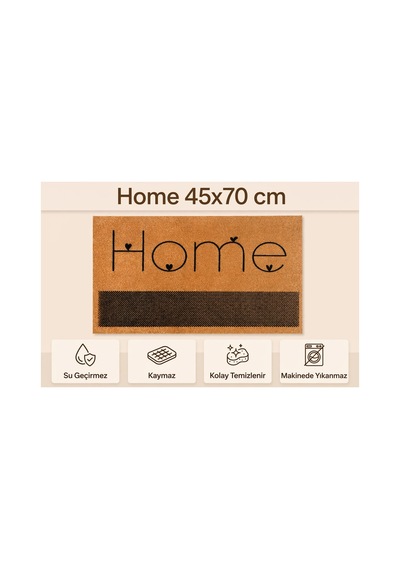 Coco Cc021a Home Desenli Kalın Kaymaz Taban Nem Alıcı Şık Tasarım Kapı Önü Paspası 45x75 Cm Bej