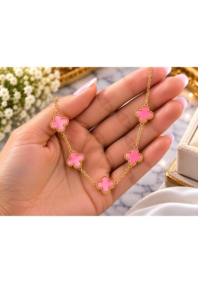 Terragolds Çelik Zincir Gold Renk Pembe Baby Boy Yonca Kadın Kolye - Bko10572 Altın