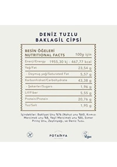 Baklagil Cipsi Deniz Tuzlu 3 Adet Katkısız Ve Koruyucusuz Fırınlanmış