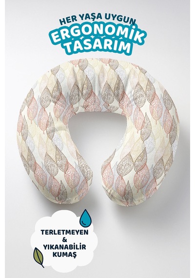 Retro Yaprak Desenli Boyun Yastığı - Pastel Renkli Yumuşak Seyahat Yastığı Metalik Taş Bebek Mavisi