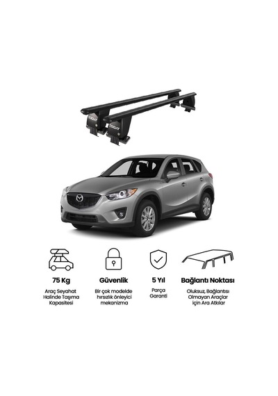 Royal Mazda Cx-5 2012-2015 Uyumlu Siyah Kilitli Ara Atkı Port Bagaj Tavan Barı