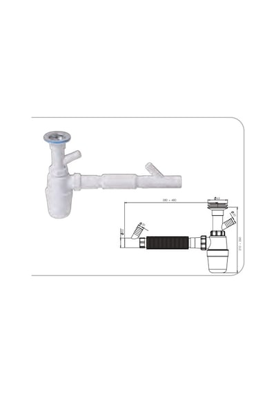 Güçlü Taslı Körüklü Çift Çatal İki Çamaşır Çıkışlı Lavabo Sifonu