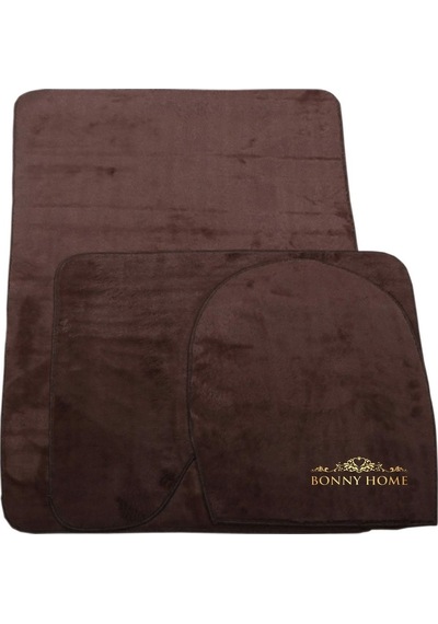 Bonny Home Unicolor Düz Kahve 3lü Banyo Paspası Halısı Seti Kaymaz Kahverengi
