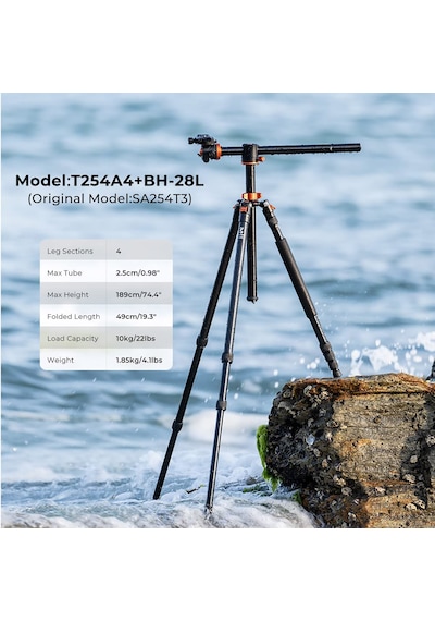 K&F Concept SA254T3 Profesyonel Deve Boynu Tripod 191 CM (T254A4+BH-28L)