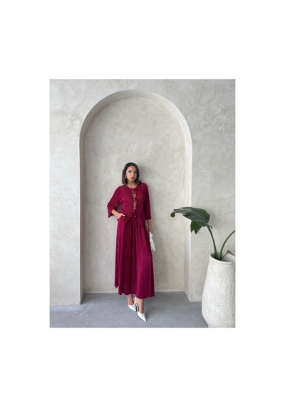 Verymoda Önden Bağlamalı Plise Gömlek - F1739 Bordo