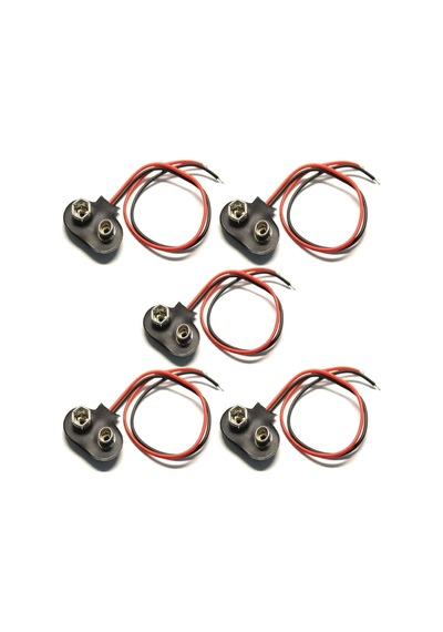 5 Adet - 9V Pil Başlığı Bağlantı Kablosu Jack Soket 9Volt Arduino